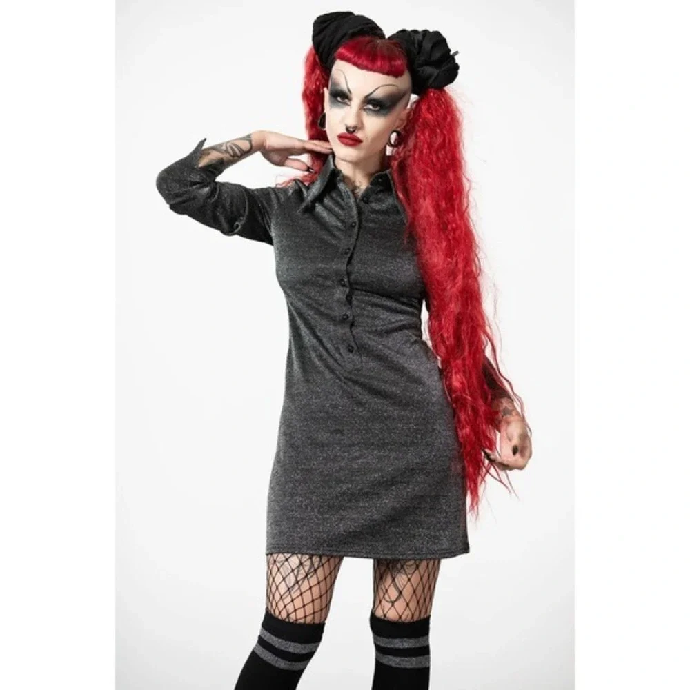 Killstar Diana glitter Silver Metallic Mini Dress Goth Alternative Sparkle‎